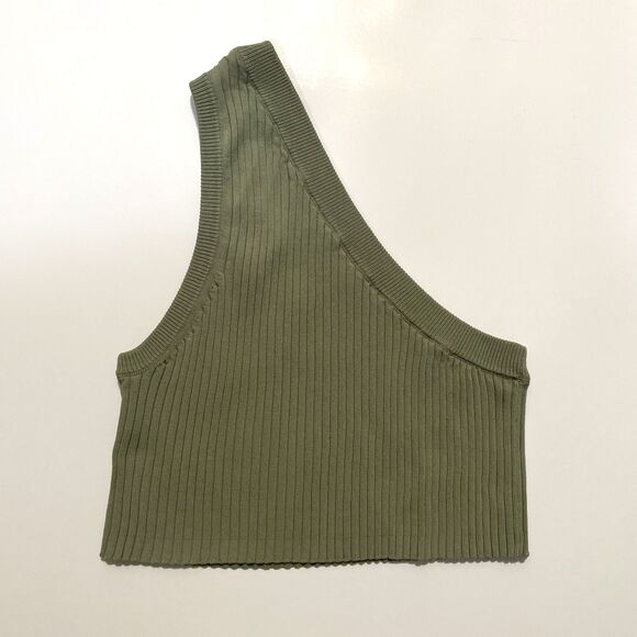 Zara Women's Ribbed One Shoulder Crop Tank Green Size Small Stretch Festival - Picture 6 of 8